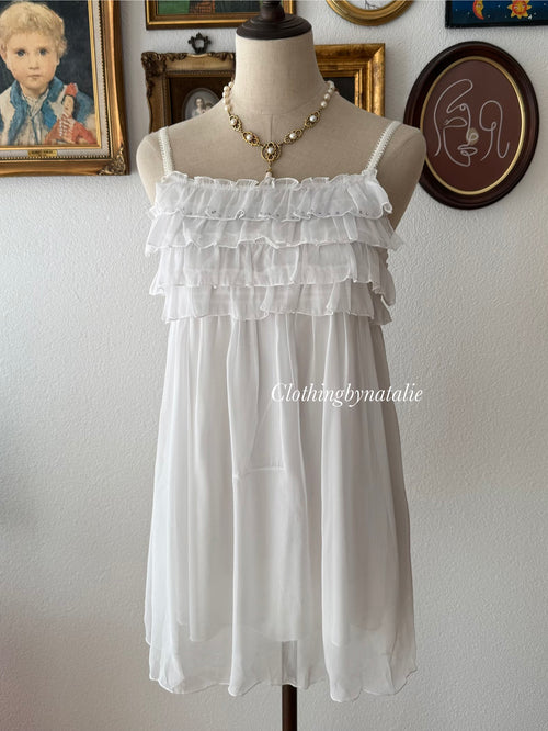 White Tiered Chiffon Dress size S