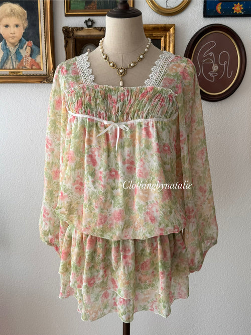 Garden Floral Chiffon Babydoll Dress Size M