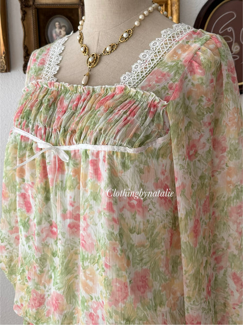Garden Floral Chiffon Babydoll Dress Size M