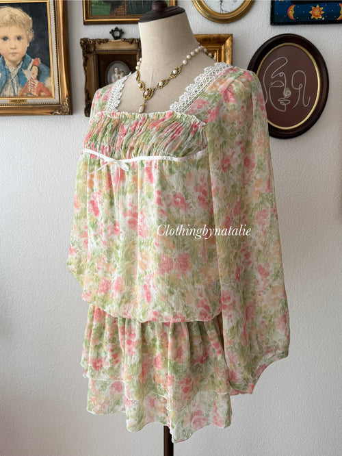 Garden Floral Chiffon Babydoll Dress Size M