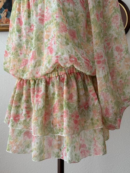 Garden Floral Chiffon Babydoll Dress Size M