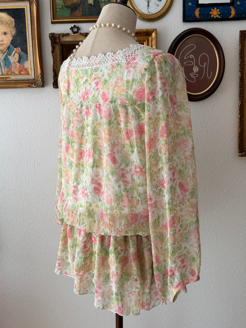 Garden Floral Chiffon Babydoll Dress Size M