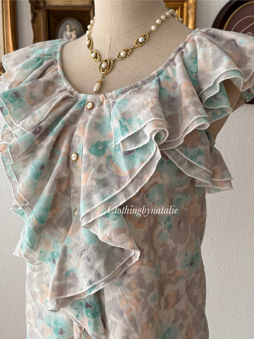 Blue Ruffle Blouse Size S