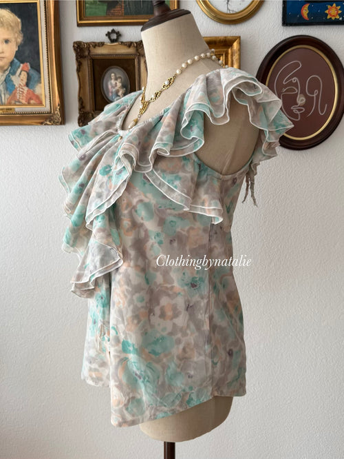 Blue Ruffle Blouse Size S