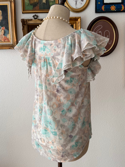 Blue Ruffle Blouse Size S
