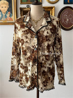 Whimsical Brown Lace Blouse size M