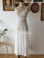 Kassatly Pleated Chiffon Lace Bridal Gown Size S