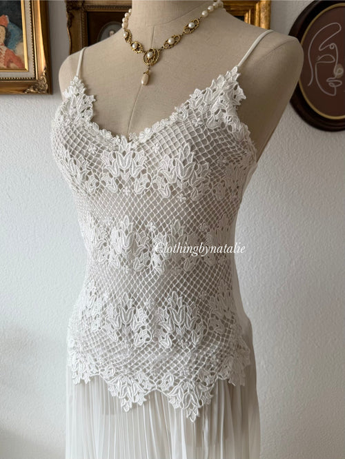 Kassatly Pleated Chiffon Lace Bridal Gown Size S
