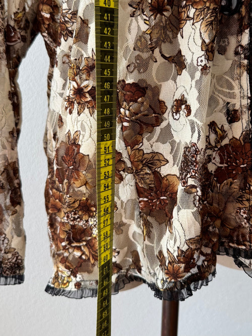 Whimsical Brown Lace Blouse size M
