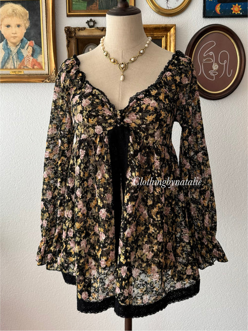 Dark Floral Lace Babydoll size M