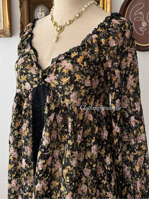 Dark Floral Lace Babydoll size M