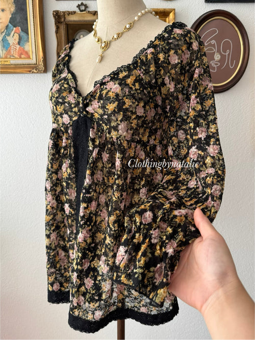 Dark Floral Lace Babydoll size M