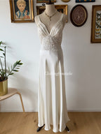 Diane Samandi Cream Satin Maxi Gown Size M