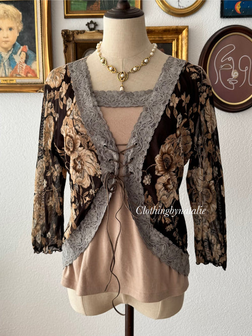 Brown Jersey Blouse size S/small M