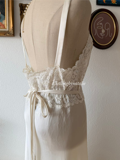 Diane Samandi Cream Satin Maxi Gown Size M