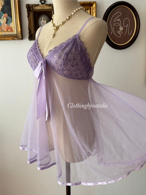 Purple Sheer Mesh Babydoll size S