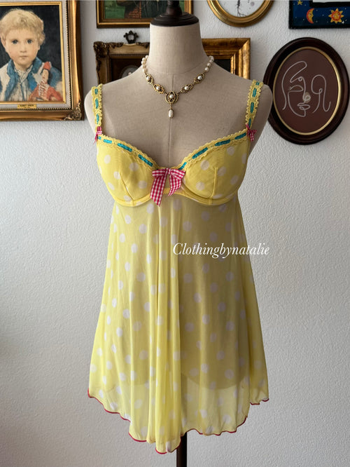Yellow Poka Dot Mesh Bustier size 36B