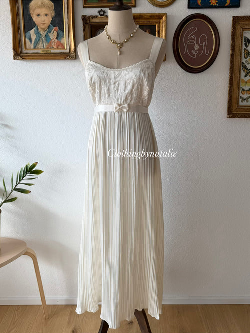 Delicates Cream Pleated Satin Maxi Gown Size S