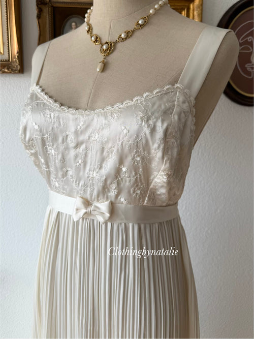 Delicates Cream Pleated Satin Maxi Gown Size S