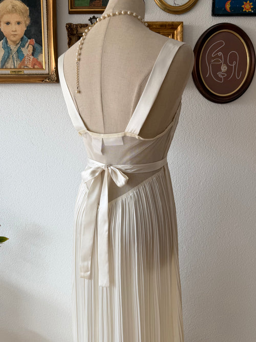 Delicates Cream Pleated Satin Maxi Gown Size S