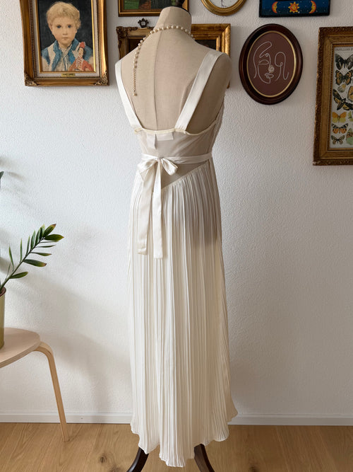 Delicates Cream Pleated Satin Maxi Gown Size S