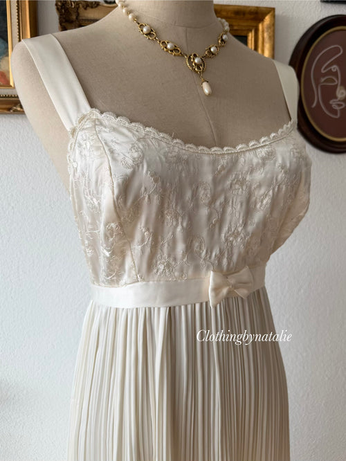 Delicates Cream Pleated Satin Maxi Gown Size S