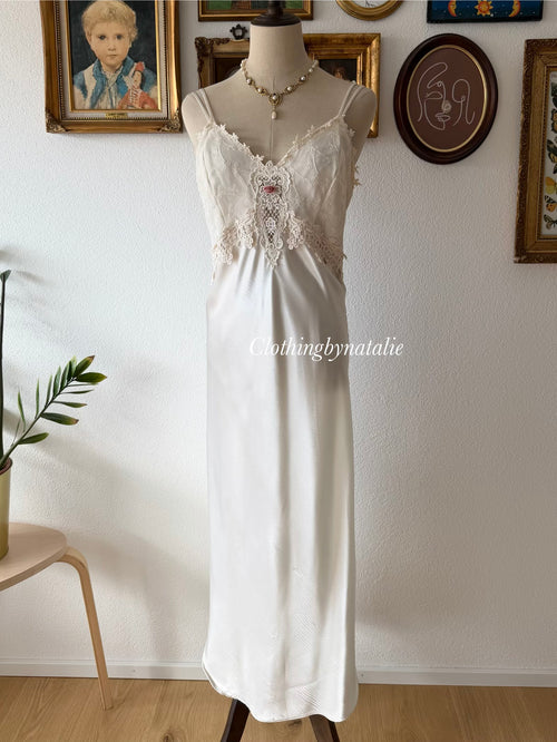 California Dynasty White Satin Maxi Gown Size M