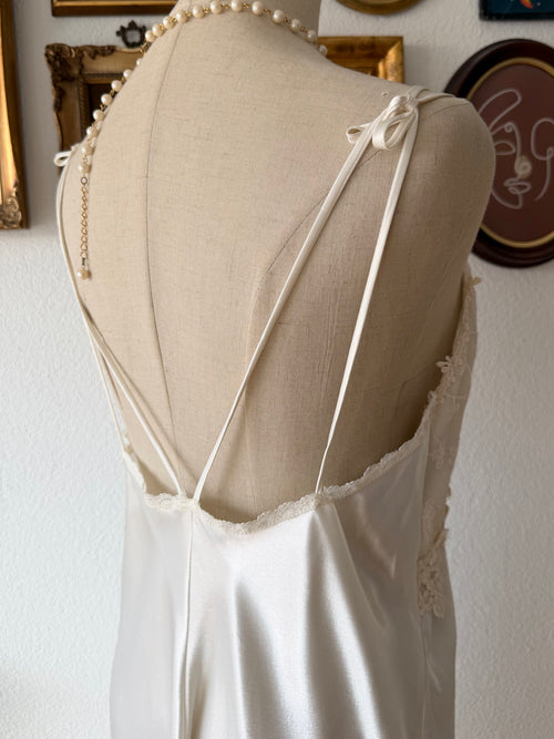 California Dynasty White Satin Maxi Gown Size M