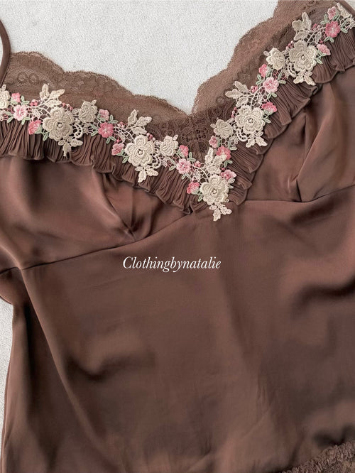 Brown Stretchy Satin Cami size L