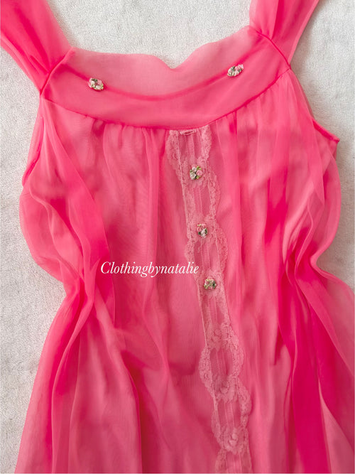 Vintage Pink Nylon Nightgown size S