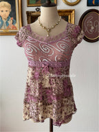 Whimsical Purple Lace Blouse Size S