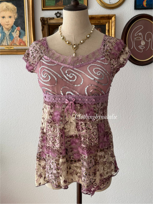 Whimsical Purple Lace Blouse Size S