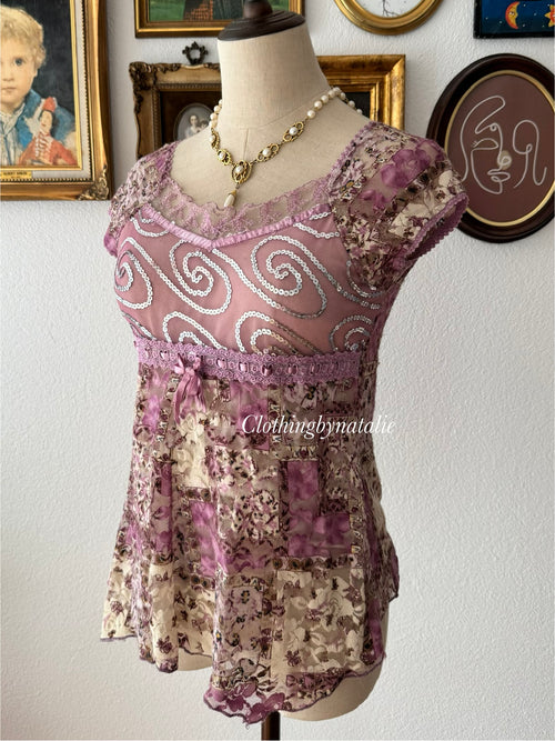 Whimsical Purple Lace Blouse Size S