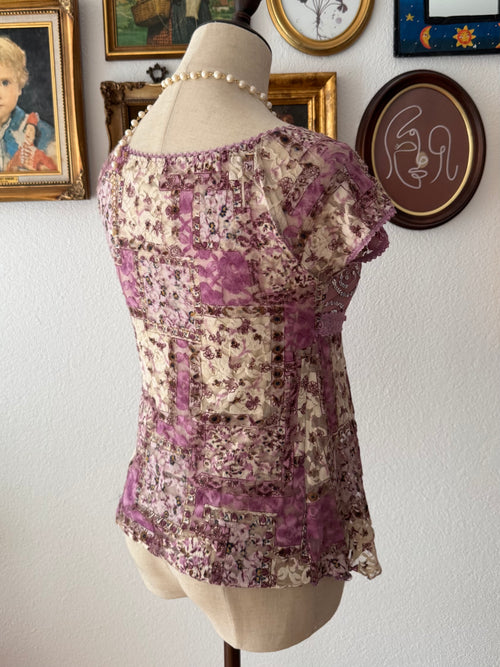 Whimsical Purple Lace Blouse Size S