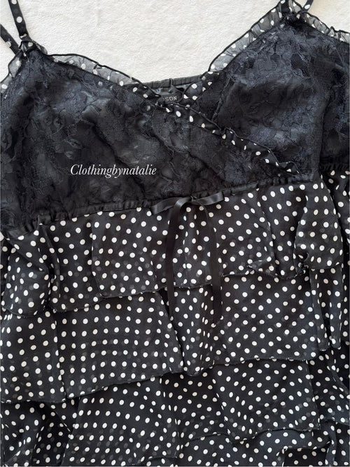 Black Poka Dot Chiffon Babydoll Size L