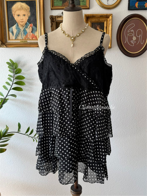 Black Poka Dot Chiffon Babydoll Size L