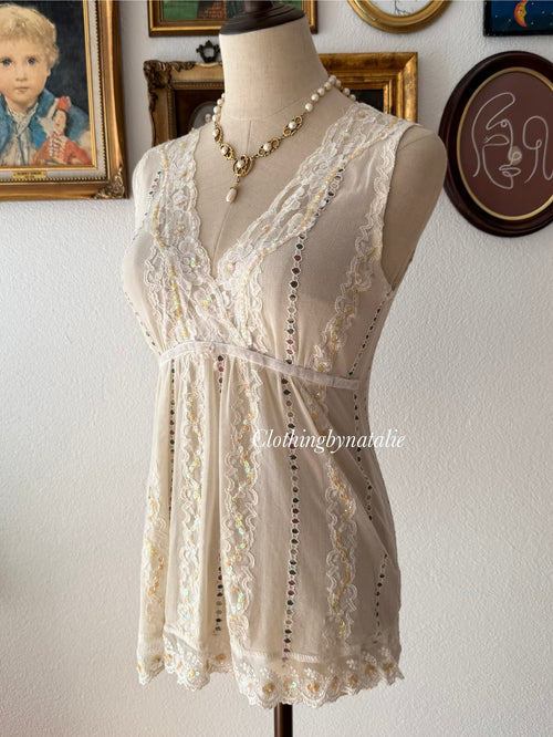 Sequin Cream Lace Blouse size S