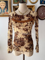 Y2K Brown Lace Blouse size S