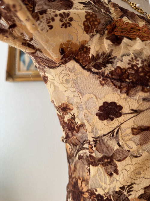 Y2K Brown Lace Blouse size S