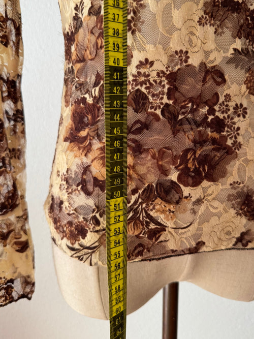 Y2K Brown Lace Blouse size S