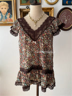 Floral Brown Chiffon Blouse size S