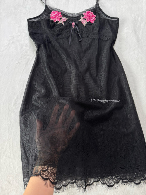 Gothic Black Lace Slip Dress (S)