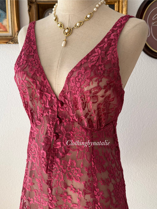 Burgundy Lace Slip Size S