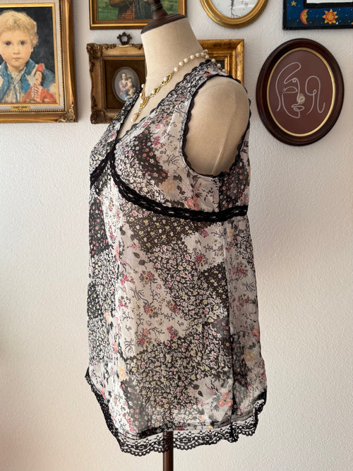 Black Floral Chiffon Blouse size S