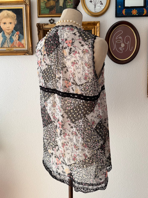 Black Floral Chiffon Blouse size S
