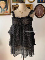 Black Poka Dot Chiffon Babydoll size S/M