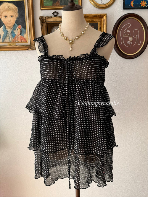 Black Poka Dot Chiffon Babydoll size S/M