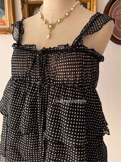 Black Poka Dot Chiffon Babydoll size S/M