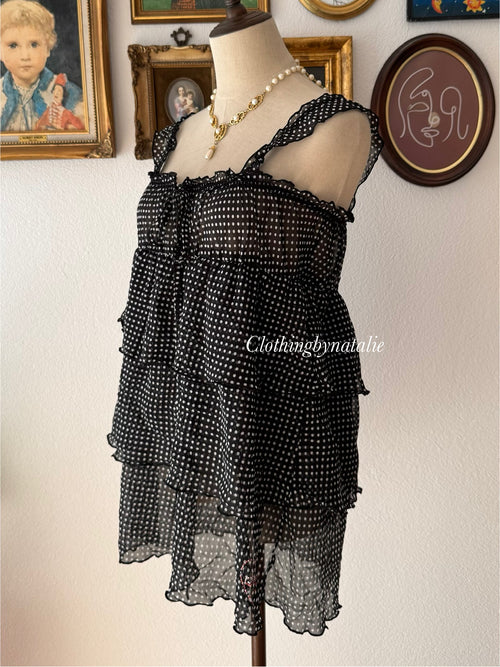Black Poka Dot Chiffon Babydoll size S/M