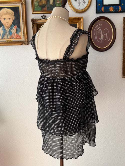 Black Poka Dot Chiffon Babydoll size S/M